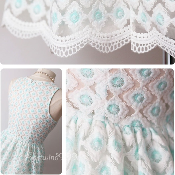 Ivory Blue Floral Embroidery Scallop Skater Dress - Picture 6 of 8